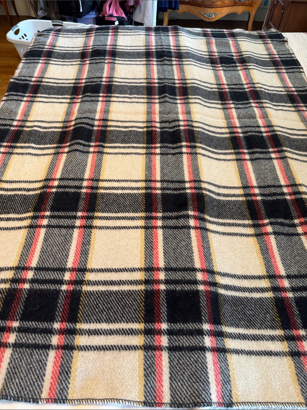 Plaid Wool Blend Throw Blanket - Cream, Black & Red